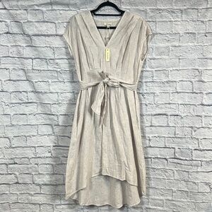 Max Studio Women's Cotton Tie Front Midi Dress | size medium | hi/low hem